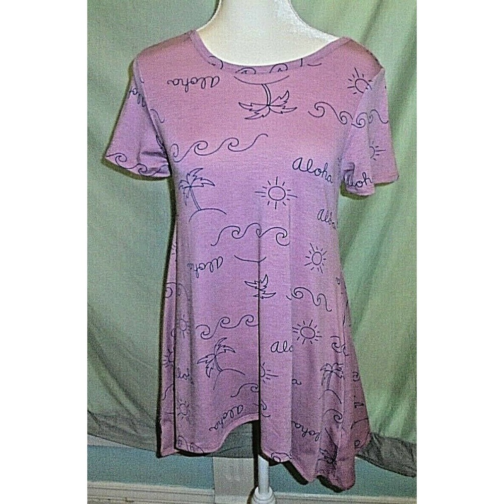 LuLaRoe Melissa Short Sleeve Top size XXS "aloha" Mauve Black Writing BNWT